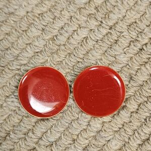 Vintage Round Red Enamel Clip-On Earrings